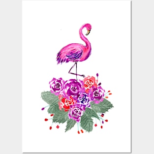 Pink Flamingo and Roses Posters and Art